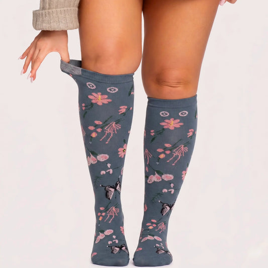 Compression Socks Blue Floral — main view