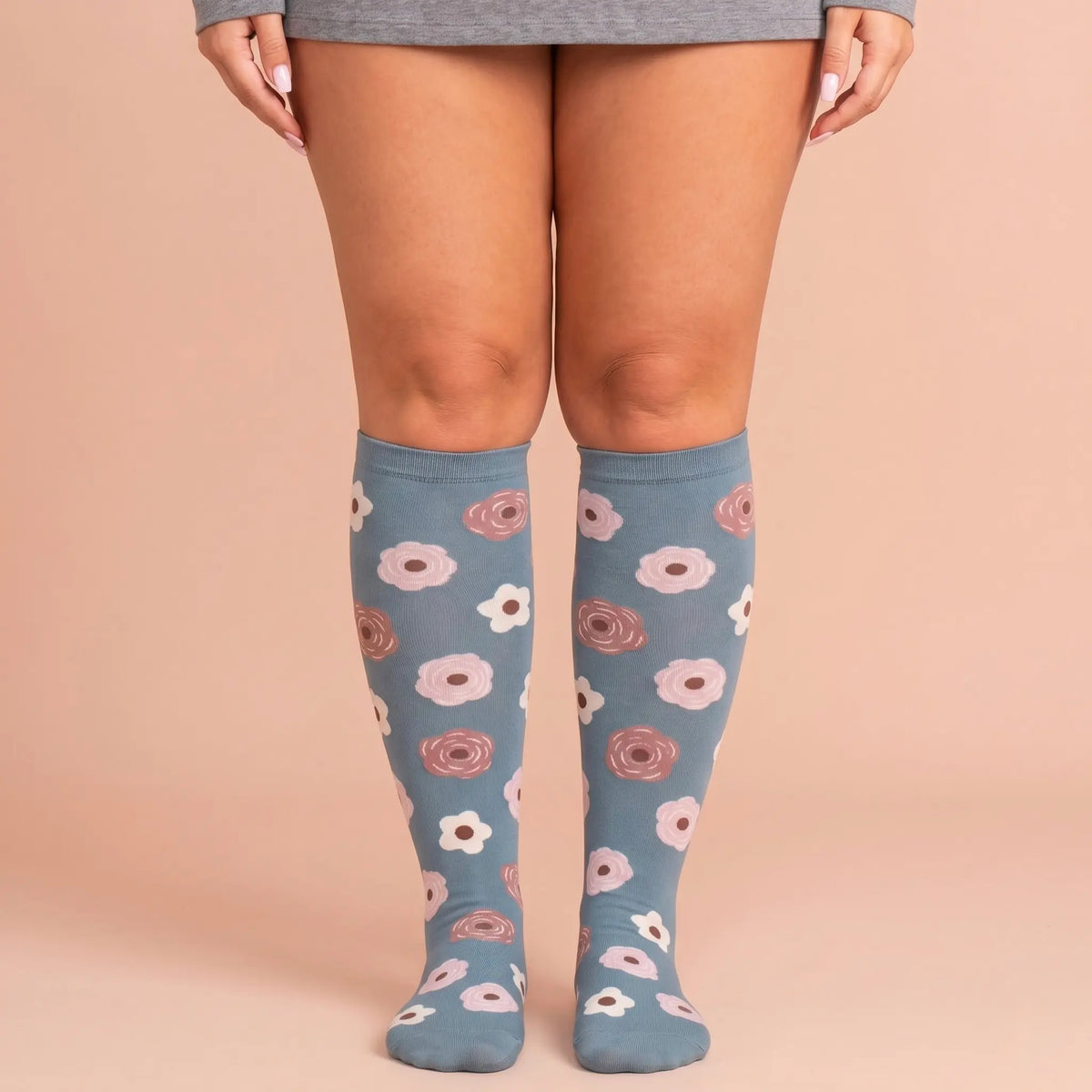 Compression Socks Flowers Grey — main view