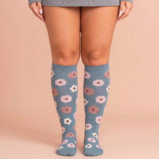 Compression Socks Flowers Grey — main view