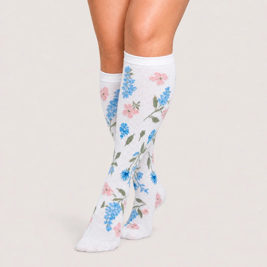 White Compression Socks with Flowers — main view
