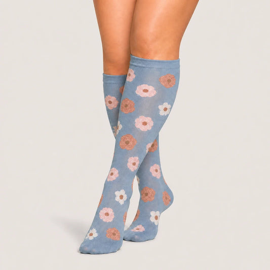 Compression Socks Daisy Flowers Blue — main view