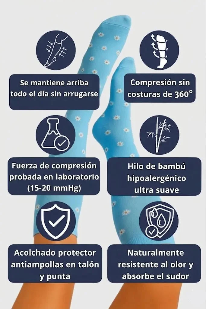 Calcetines de compresión Daisy Flores Azul — imagen del producto 3