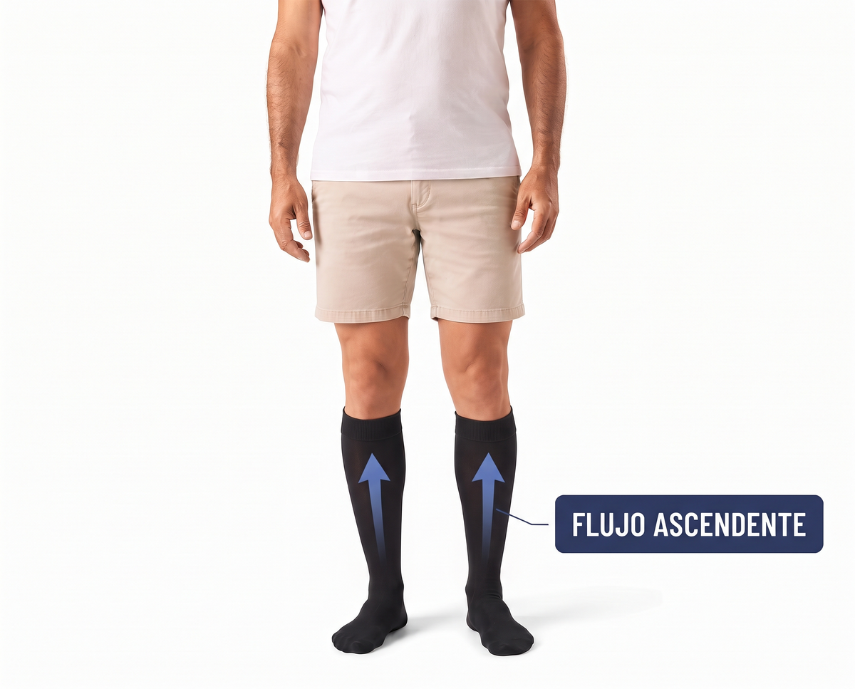 Hombre de pie con calcetines de compresión de bambú KIMA en negro