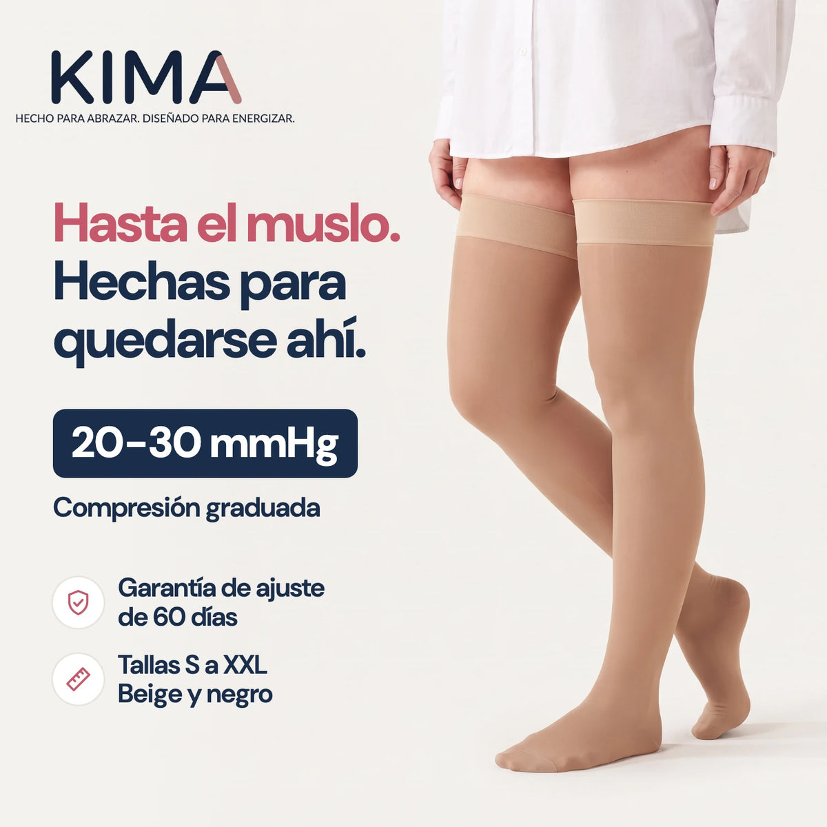 Medias de compresión KIMA hasta el muslo 20-30 mmHg en beige
