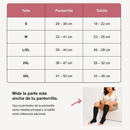 Guía de tallas KIMA para calcetines de compresión de bambú sin punta